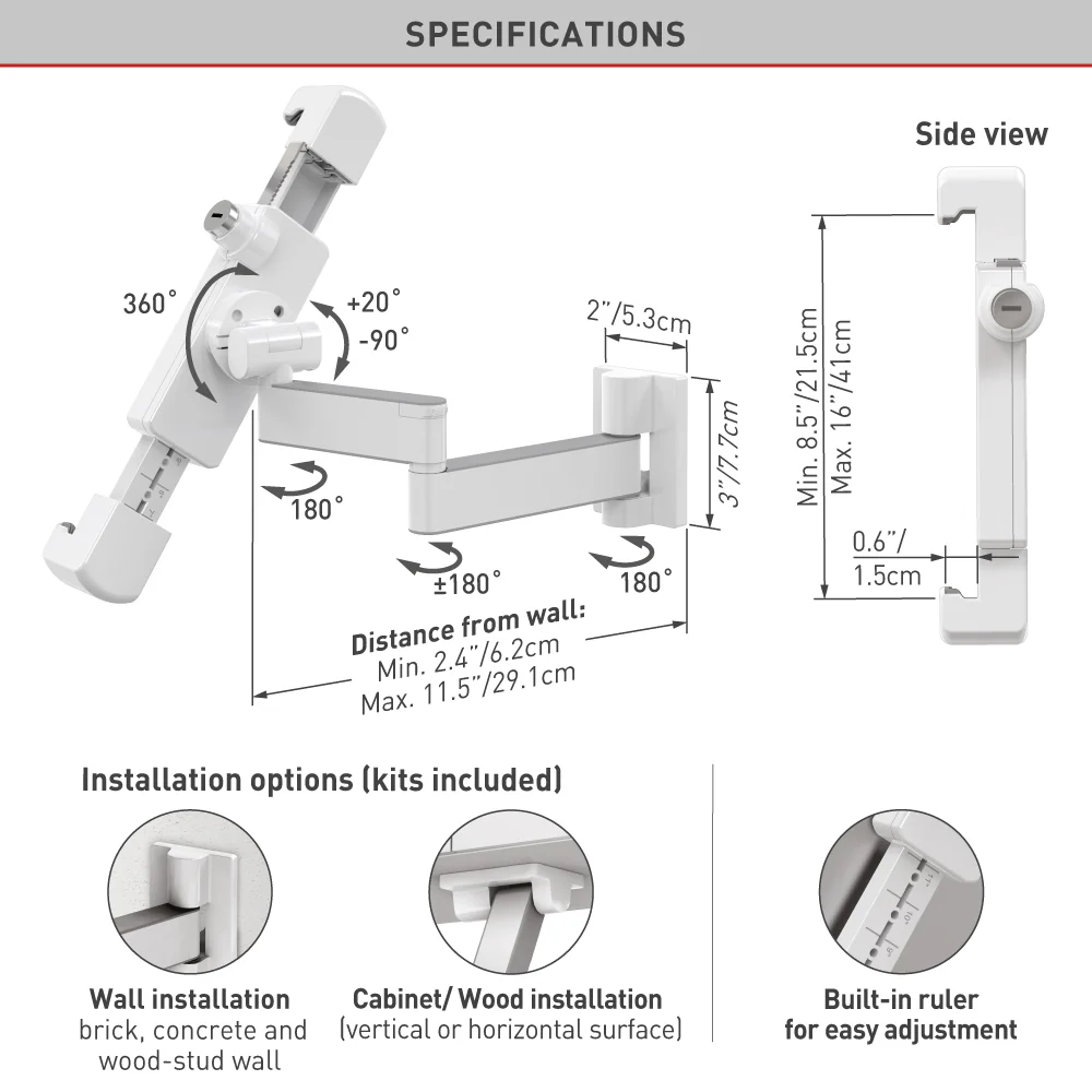 Barkan T72VL 7-14inch Anti-Theft Full Motion Tablet Wall Mount Full Motion - Image 5
