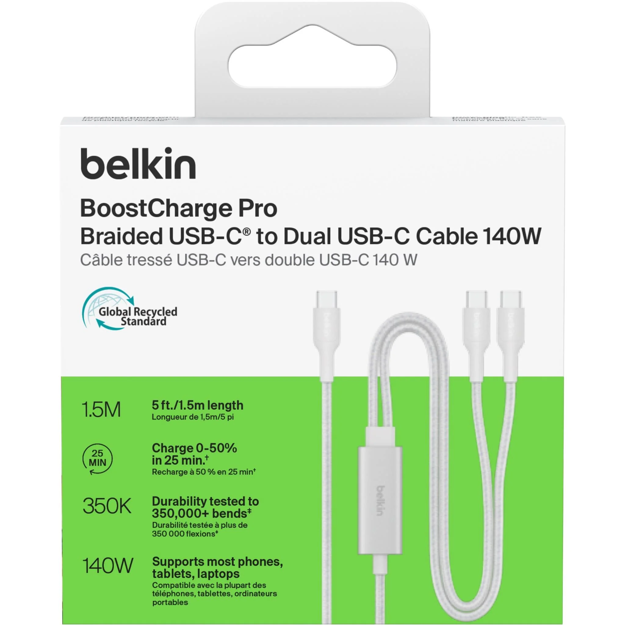 Belkin BoostCharge Pro 140W Dual USB-C to C Cable 1.5m (White) - Image 5
