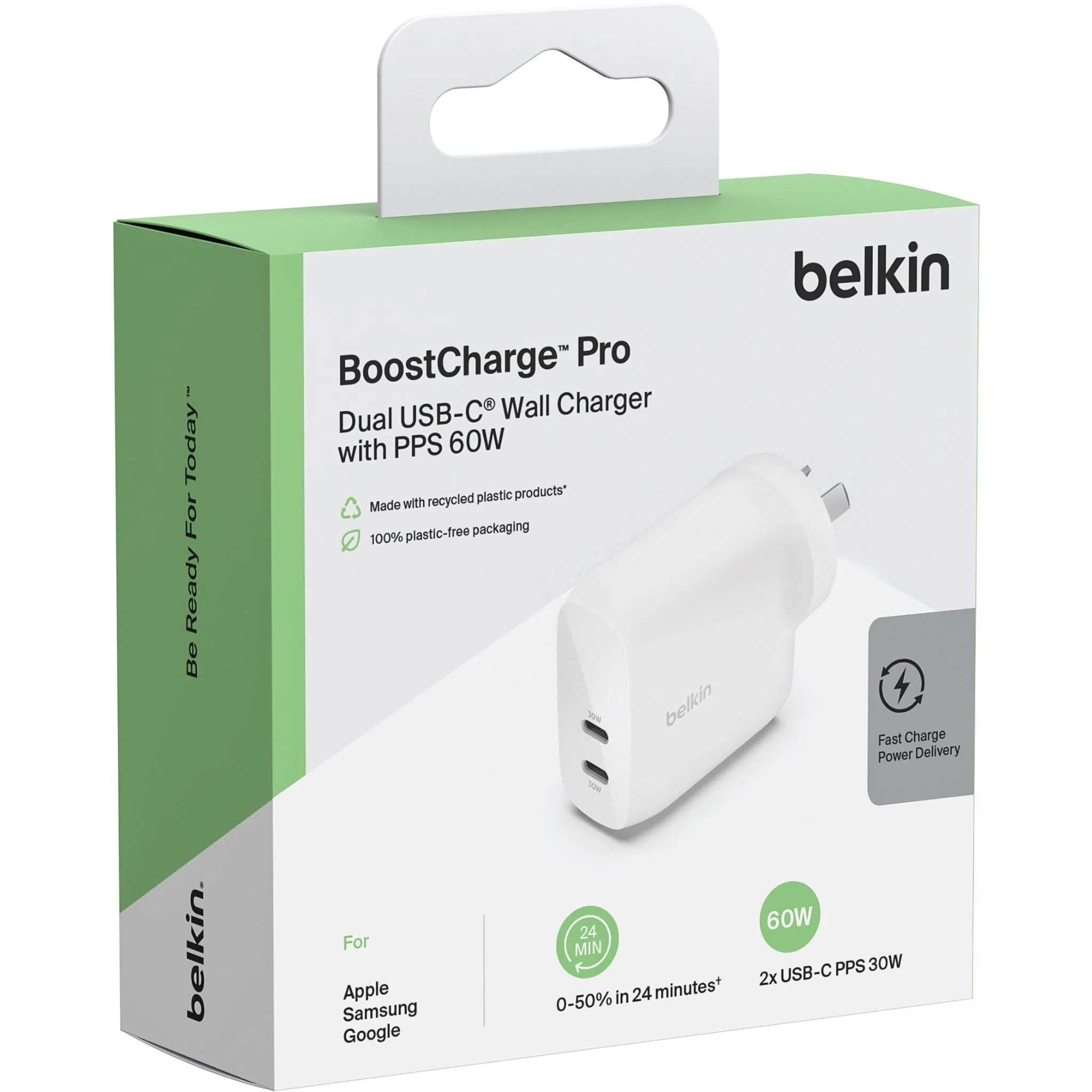 Belkin BoostUp Charge Dual USB-C Wall Charger with PPS 60W (White) - Image 7