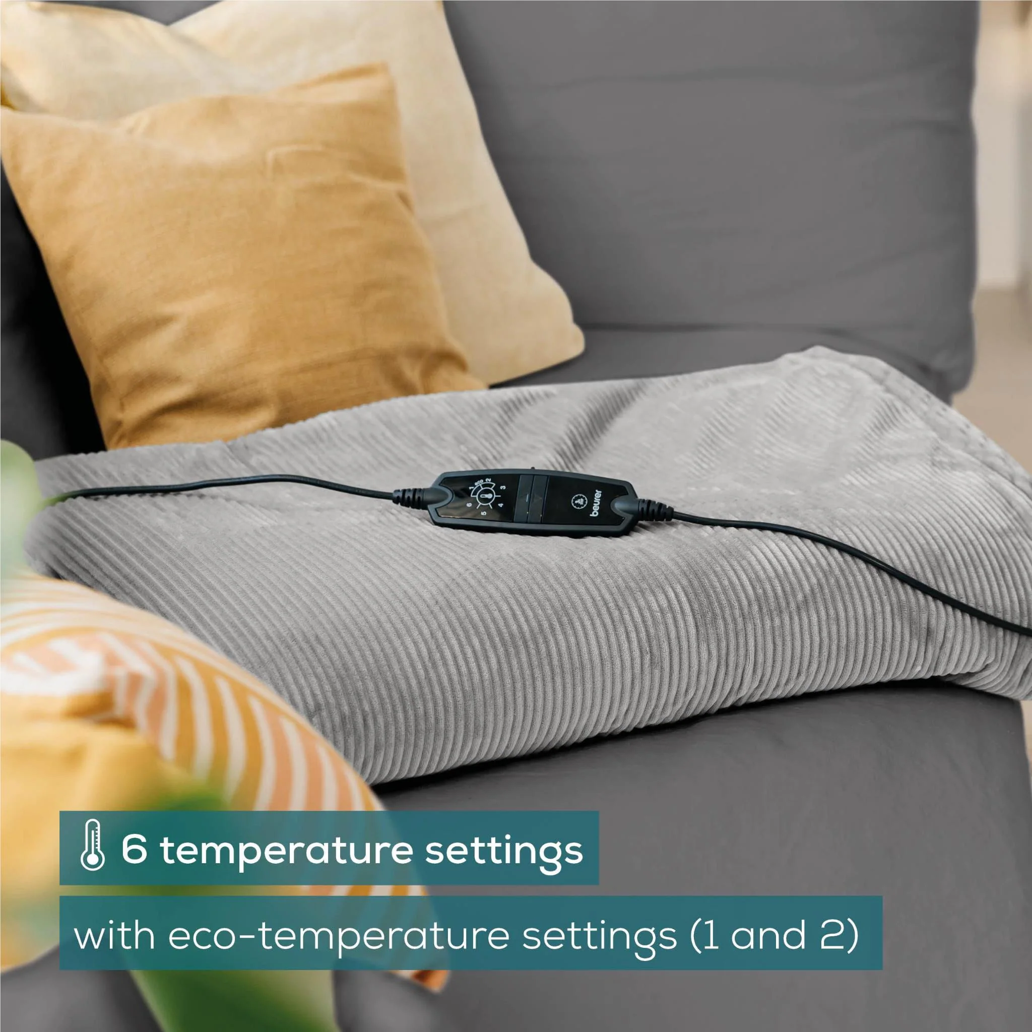 Beurer Corduroy Heated Throw (Light Grey) - Image 5