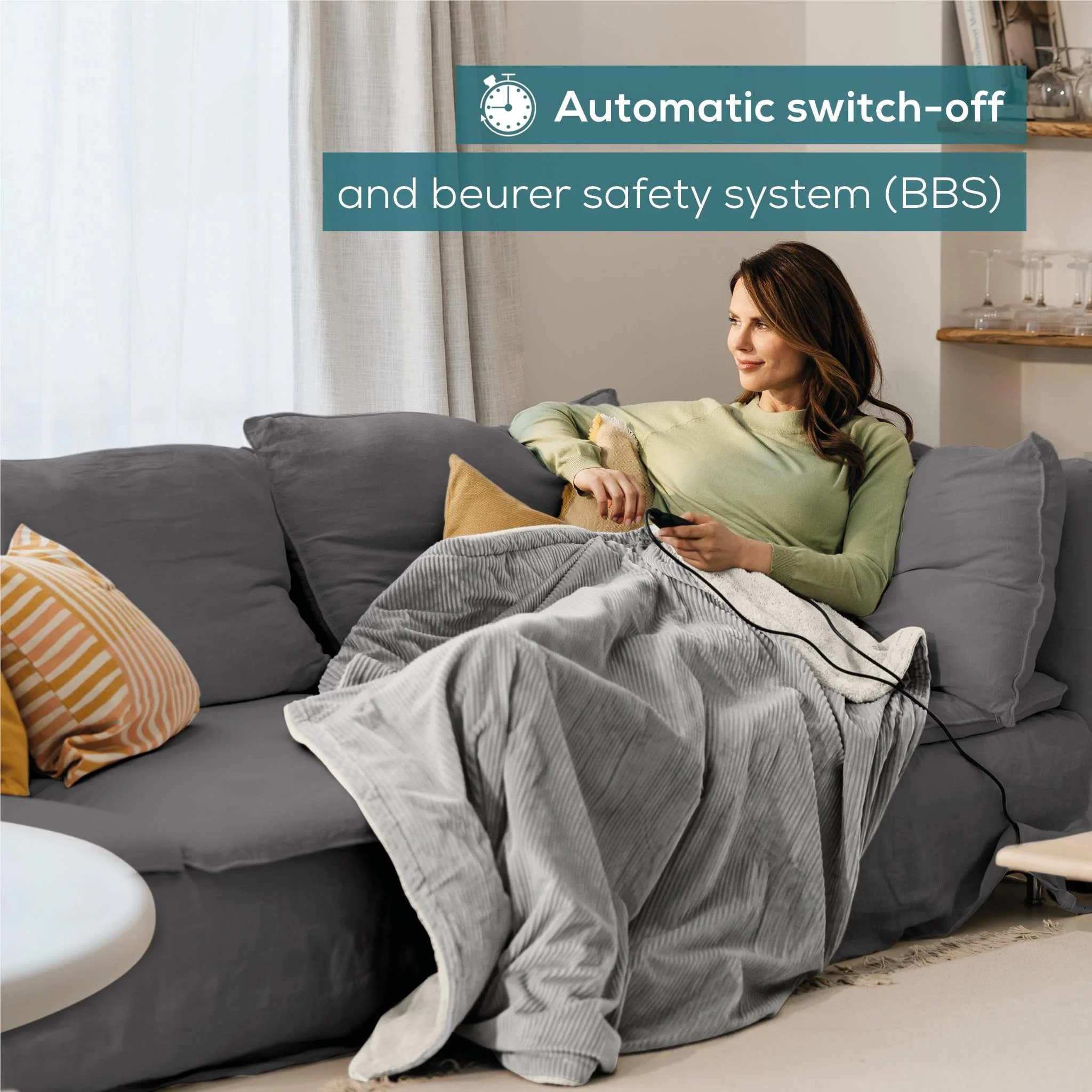 Beurer Corduroy Heated Throw (Light Grey) - Image 6