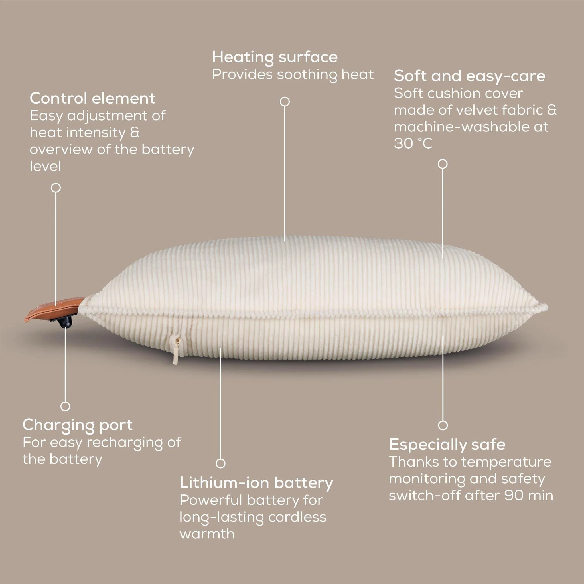Beurer HK77 Heaty: Rechargeable Heated Cushion (Cashmere Crème) - Image 8