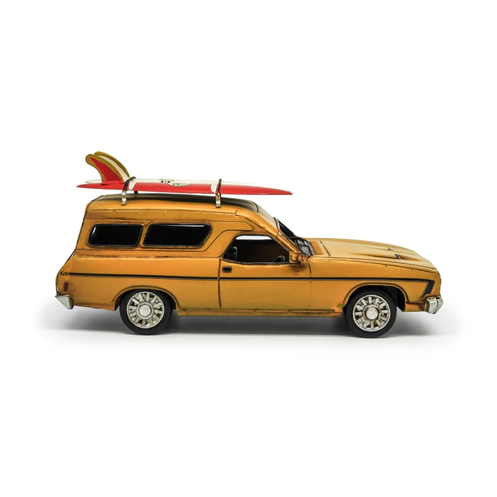 Boyle Metal Ornament Figurine 1976 Ford XC Falcon Panelvan Car with Surfboard (Yellow) - Image 2