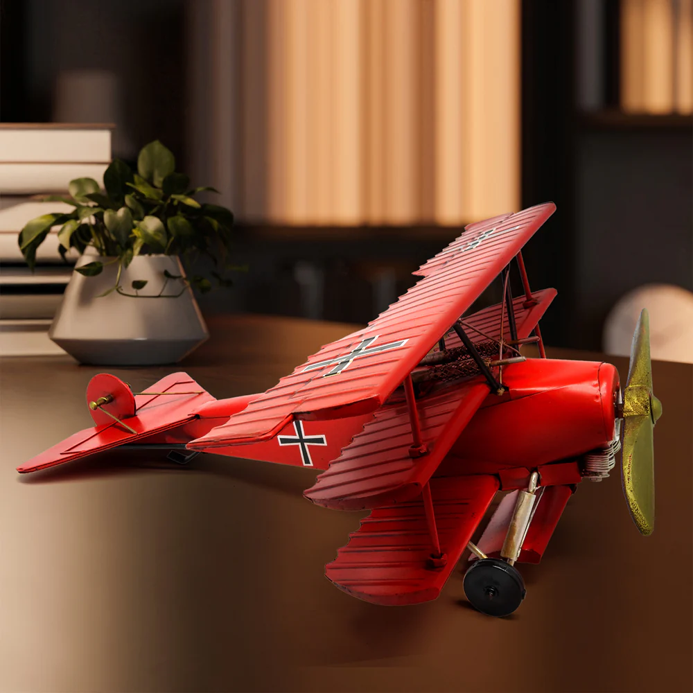 Boyle Metal Ornament Home Decor Collectible Baron Plane 37.5x39x14.5cm (Red) - Image 7