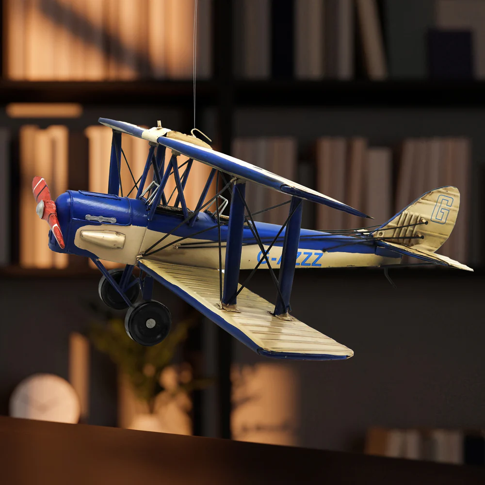 Boyle Metal Ornament Home Decor Collectible Tiger Moth Plane 50x48x18.5cm (Blue/White) - Image 7