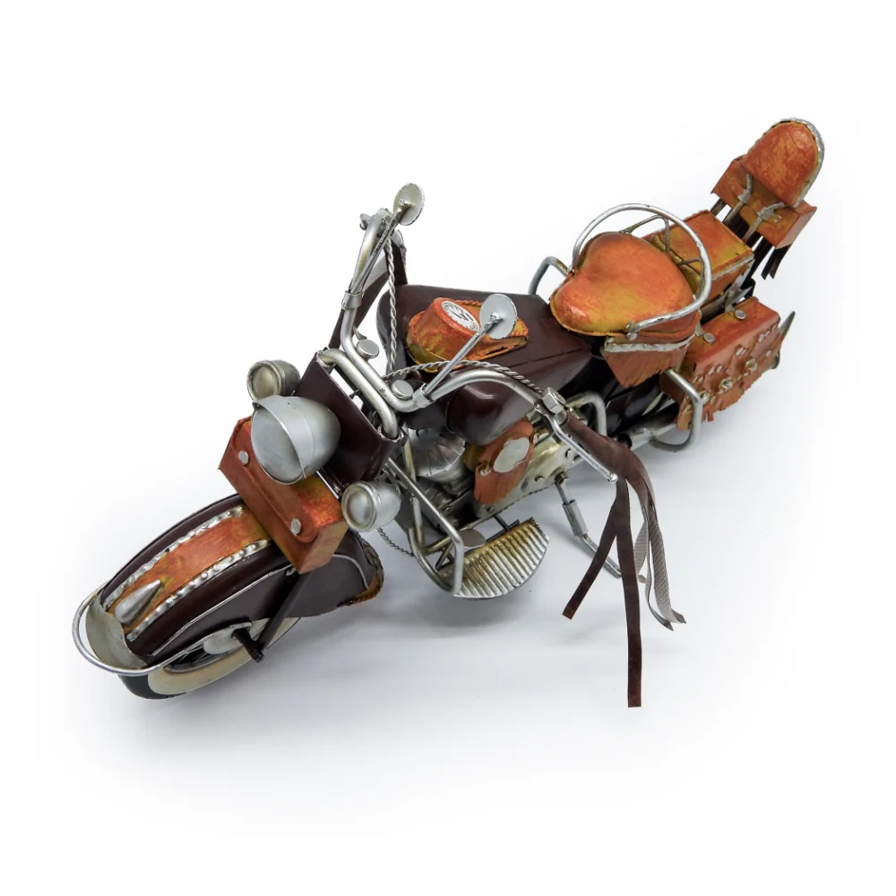 Boyle Metal Ornament Home Decor Indian Motorbike with Leatherette Handles 36cm - Image 2