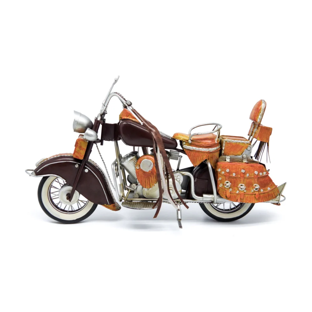 Boyle Metal Ornament Home Decor Indian Motorbike with Leatherette Handles 36cm - Image 4