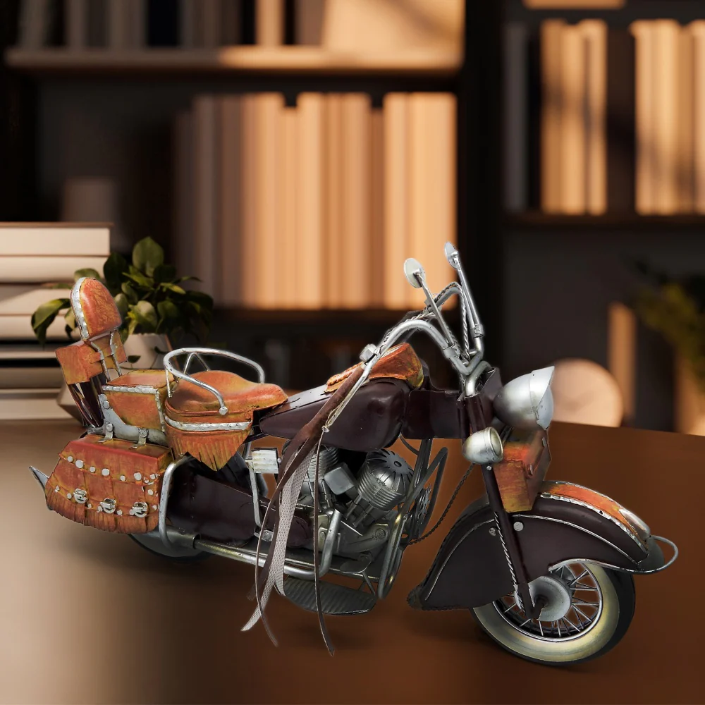 Boyle Metal Ornament Home Decor Indian Motorbike with Leatherette Handles 36cm - Image 6