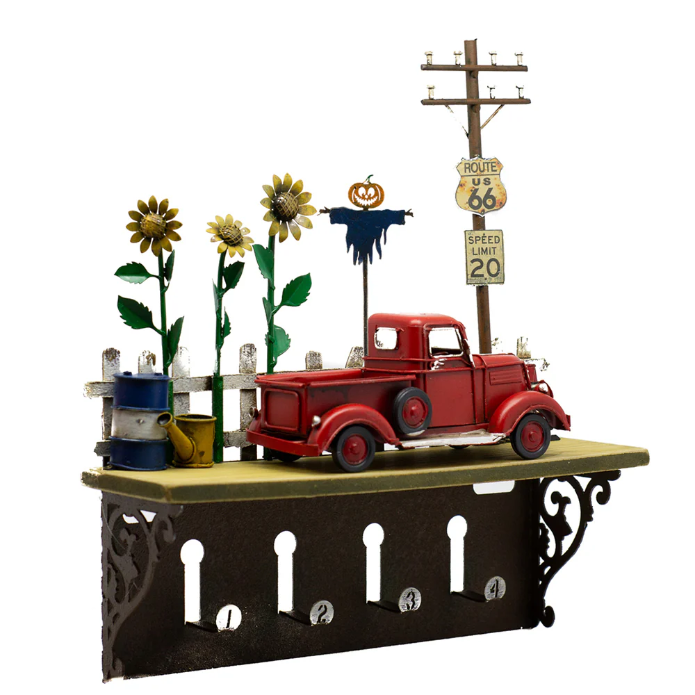 Boyle Shelf Hanging Wall Decor With Hooks Red Truck 31cm - Image 3