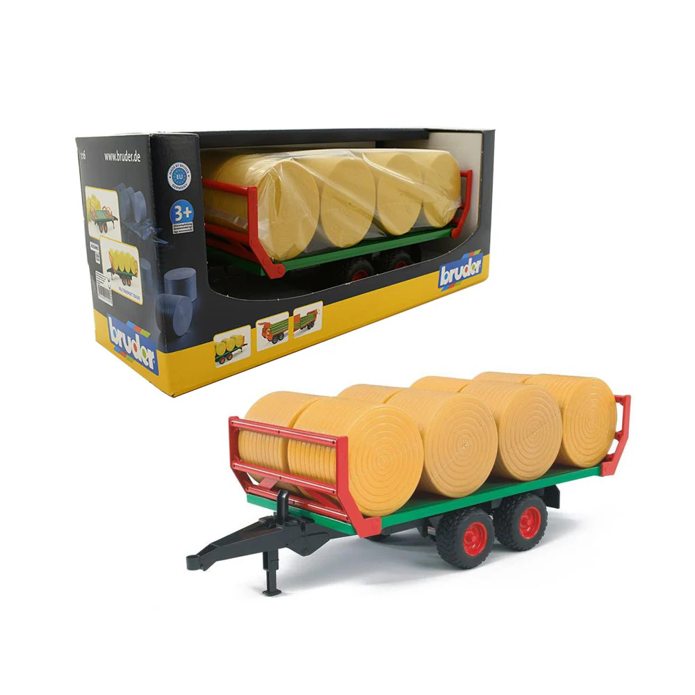 Bruder Licensed 1:16 Scale Bale Transport Trailer With 8 Round Bales Model Toy - Image 2