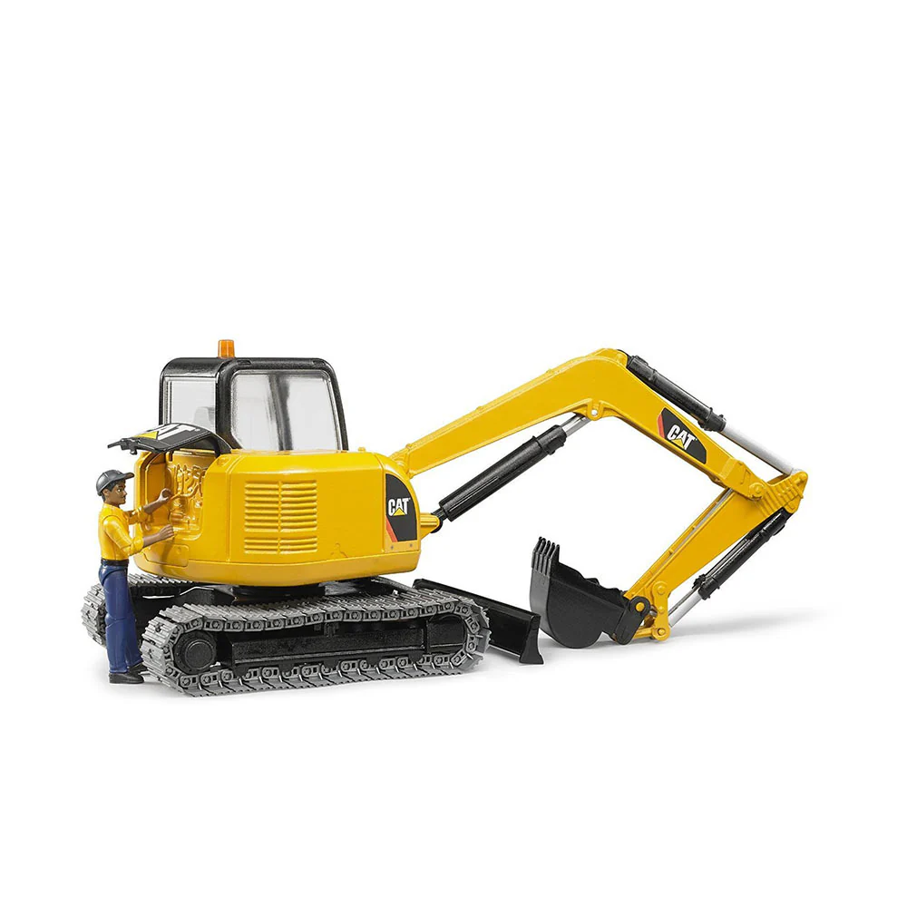 Bruder Licensed 1:16 Scale Caterpillar Mini Excavator with Worker Yellow - Image 2