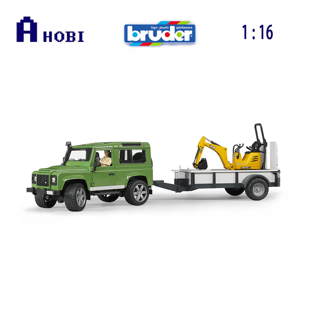 Bruder Licensed 1:16 Scale Land Rover Defender With 1 Axle Trailer JCB Micro Excavator Model Toy - Image 3