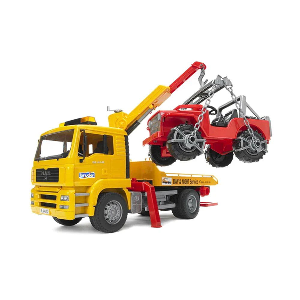 Bruder Licensed 1:16 Scale Man Tga Breakdown Truck With Cross Country Vehicle Model Yellow - Image 2