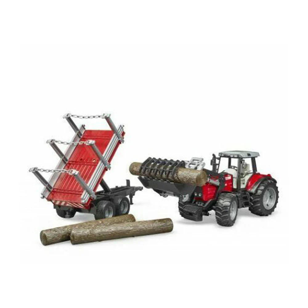 Bruder Licensed 1:16 Scale Massey Ferguson 7480 With Front Loader & Timber Trailer Red - Image 2