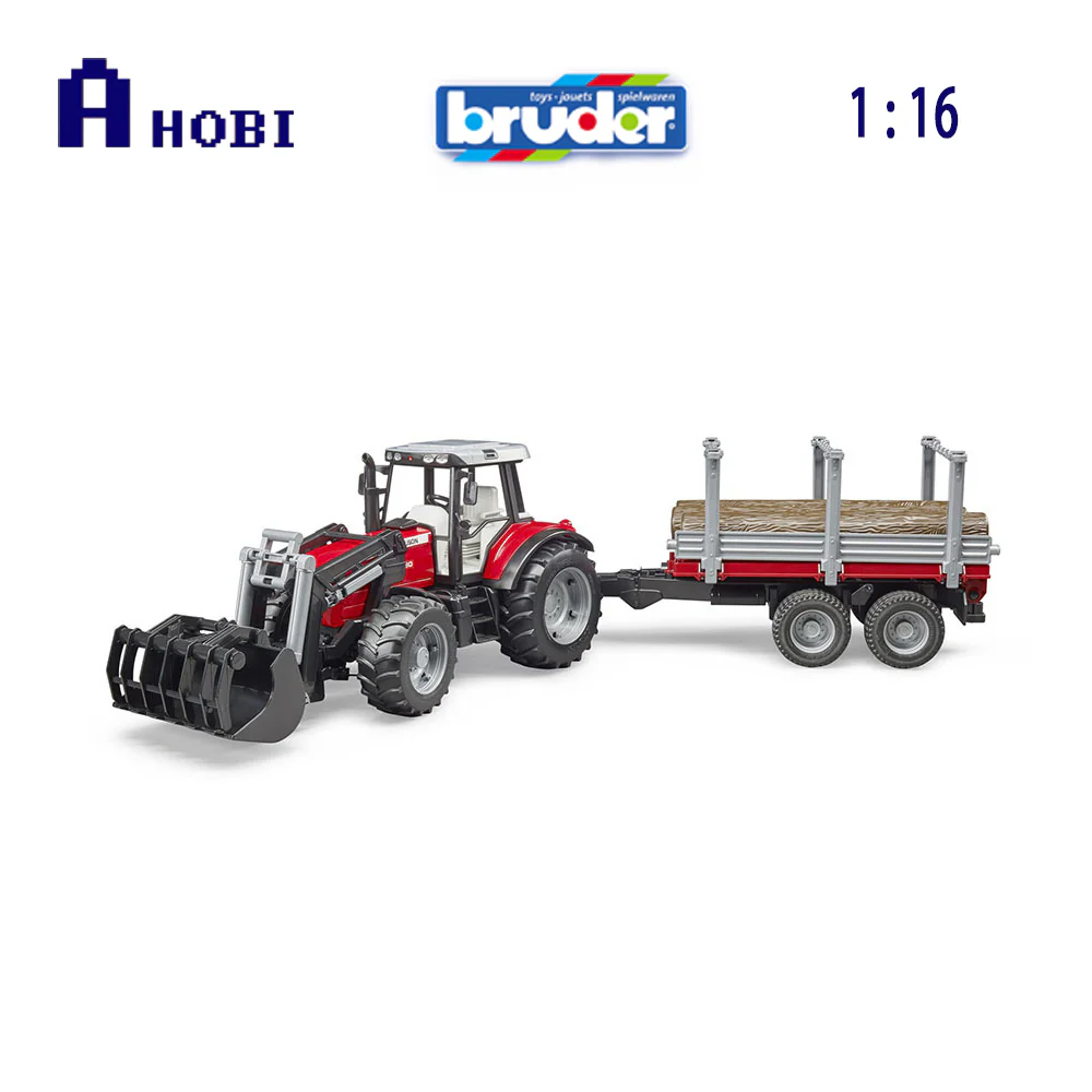 Bruder Licensed 1:16 Scale Massey Ferguson 7480 With Front Loader & Timber Trailer Red - Image 3