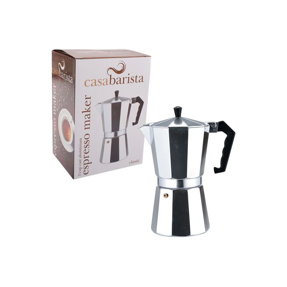 Casabarista Classic Aluminium 3 Cups Espresso Coffee Maker Moka Pot Silver - Image 2