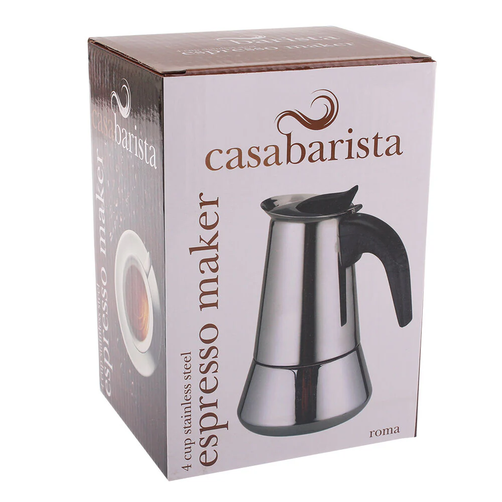 Casabarista Roma Stainless Steel 4 Cups Espresso Coffee Maker Moka Pot Silver - Image 2