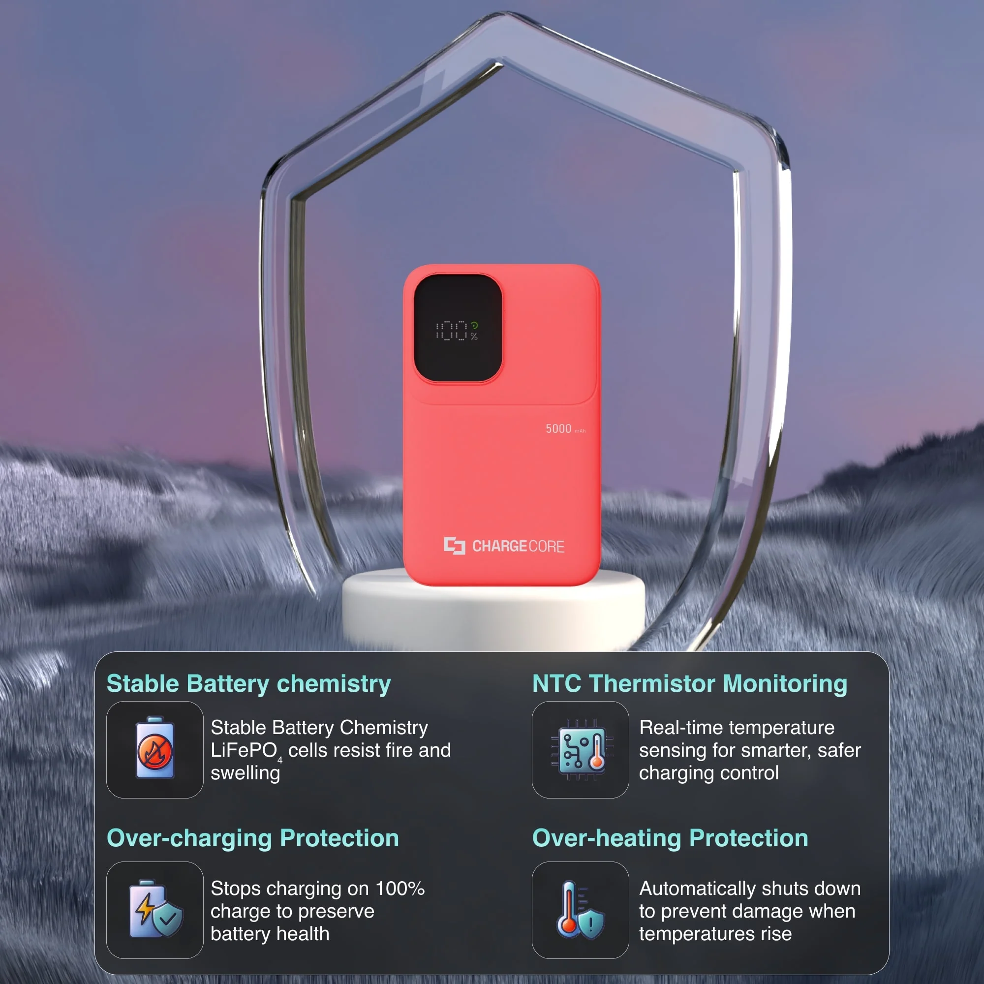 ChargeCore SafeCharge Max 5K LiFePO4 Power Bank (Sunset Coral) - Image 8