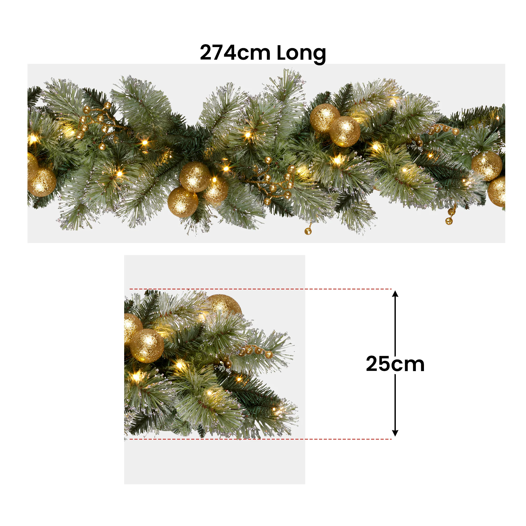 Christabelle 2.7m Christmas Garland with Gold Baubles - Image 3