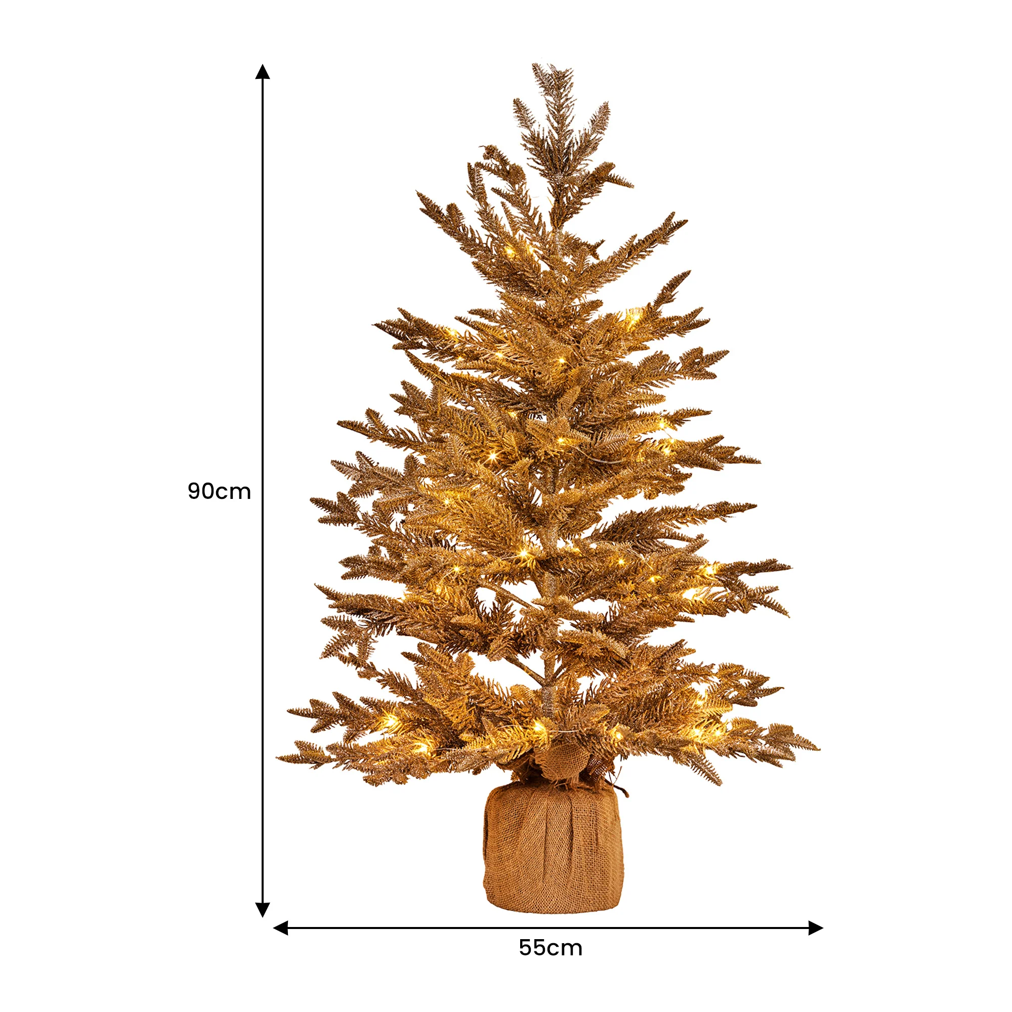 Christabelle 3ft Christmas Tree with Lights - Gold Fir in Hessian Base - Image 3