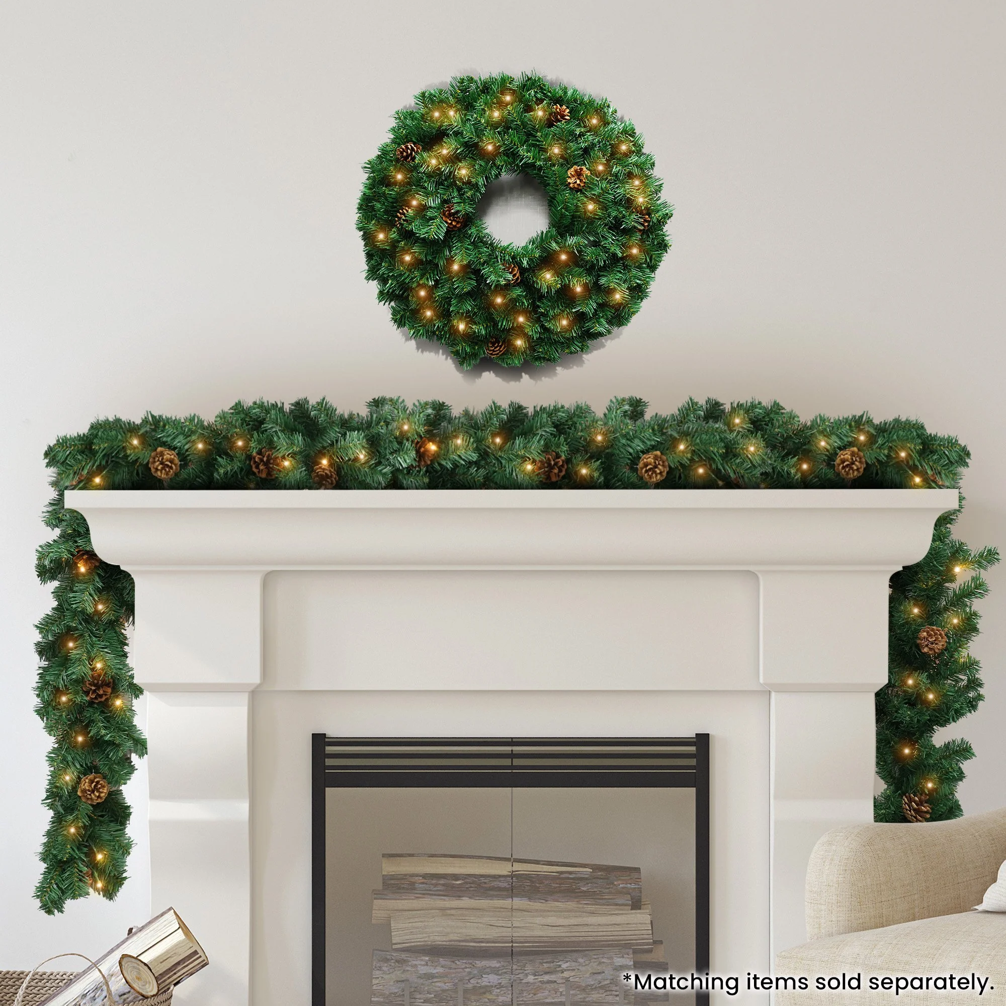 Christabelle 61cm Christmas Wreath  Yuletide Glow with Pine Cones and LED Lights Front Door Decoration - Image 6