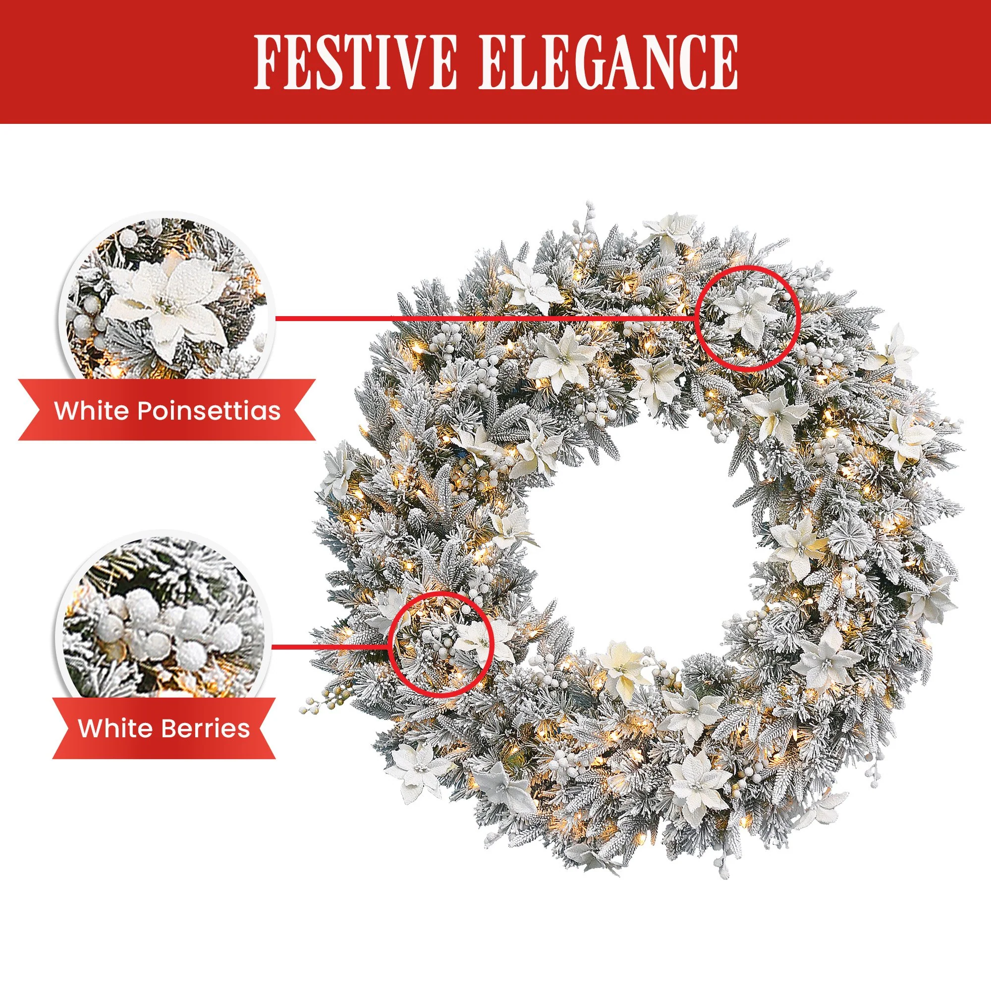 Christabelle 61cm Snow Christmas Wreath Colonial with LED Lights Front Door Decoration Ornament - Image 4