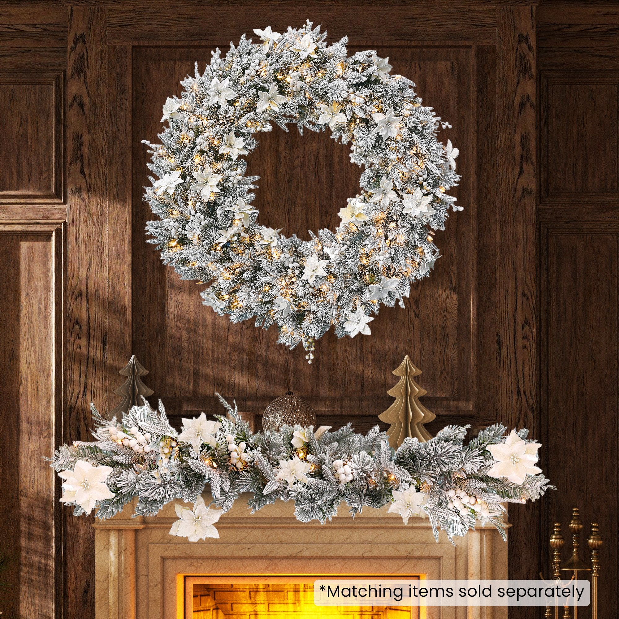 Christabelle 61cm Snow Christmas Wreath Colonial with LED Lights Front Door Decoration Ornament - Image 5