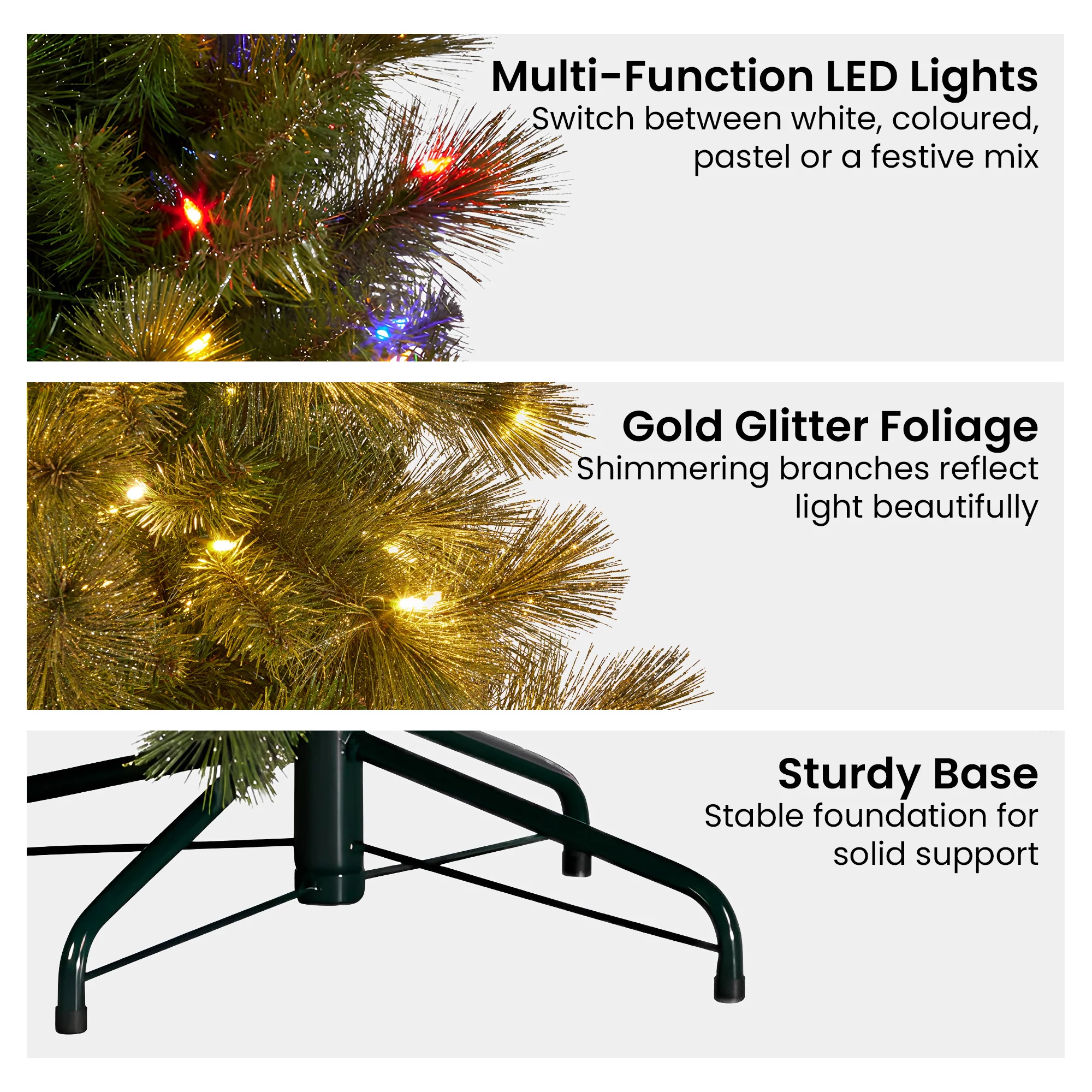 Christabelle 7.5ft Christmas Tree Glittery Gold Pine 650 LED Multi-functional Lights Xmas Decor - Image 6