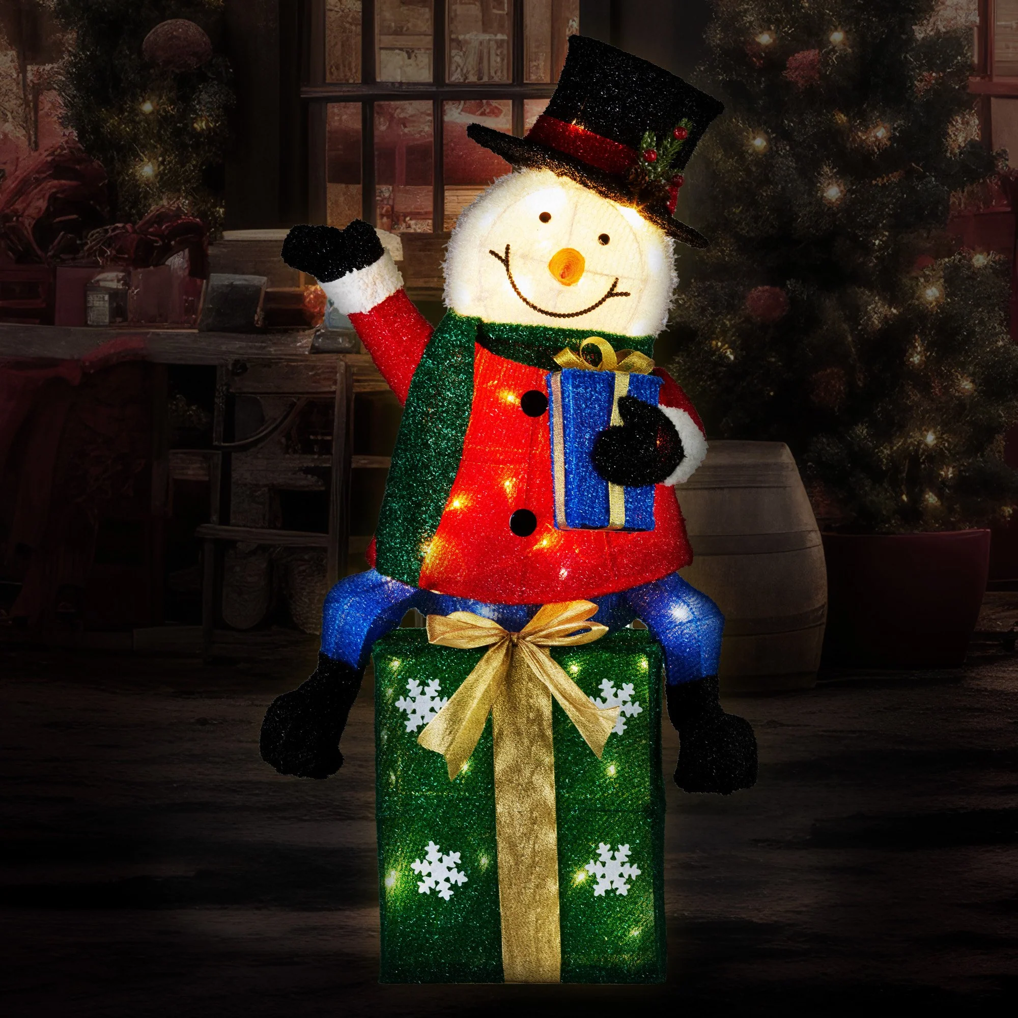 Christabelle 85cm Christmas Snowman On Presents Display with Lights - Image 7