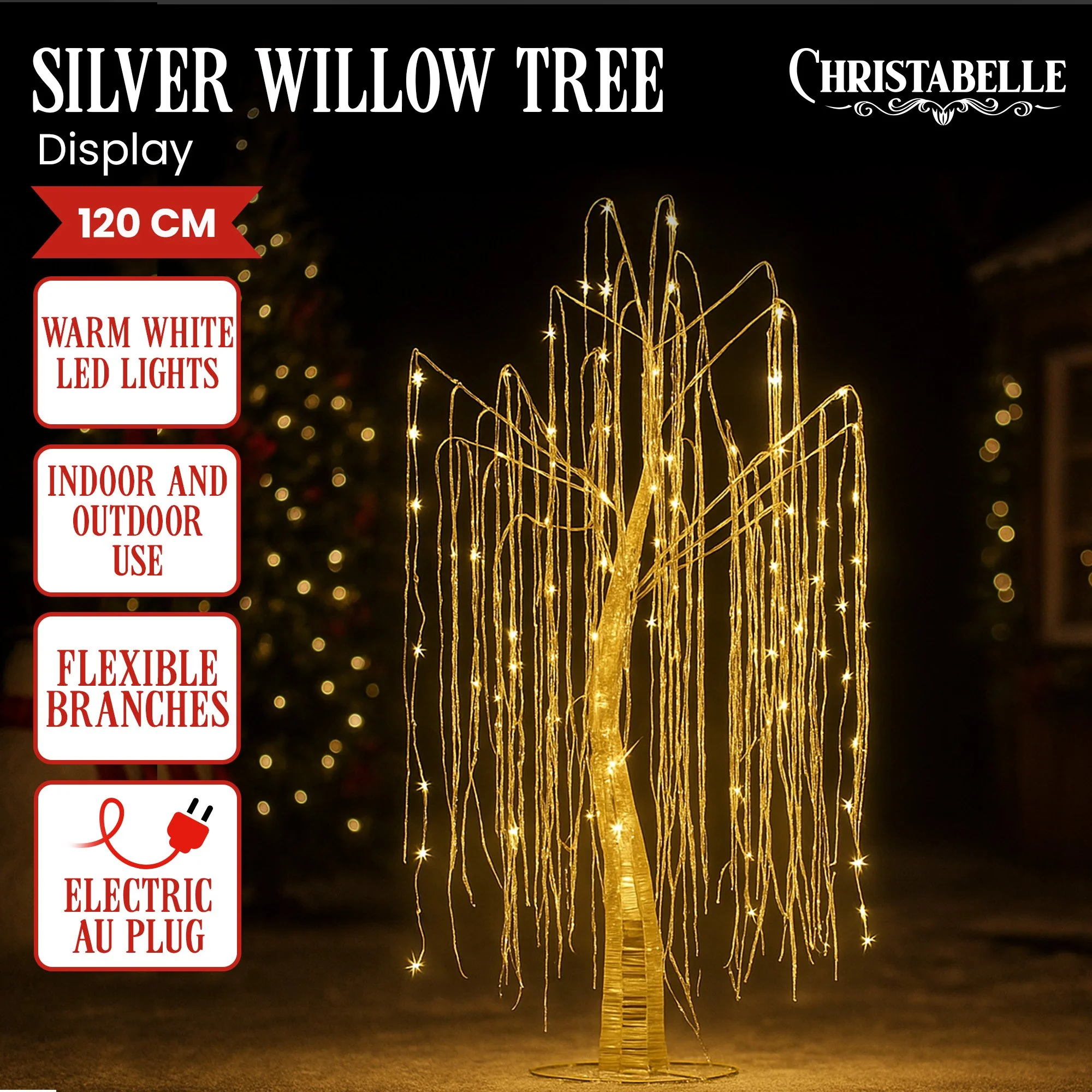 Christabelle Silver Willow Tree 120cm Christmas Display - Image 8