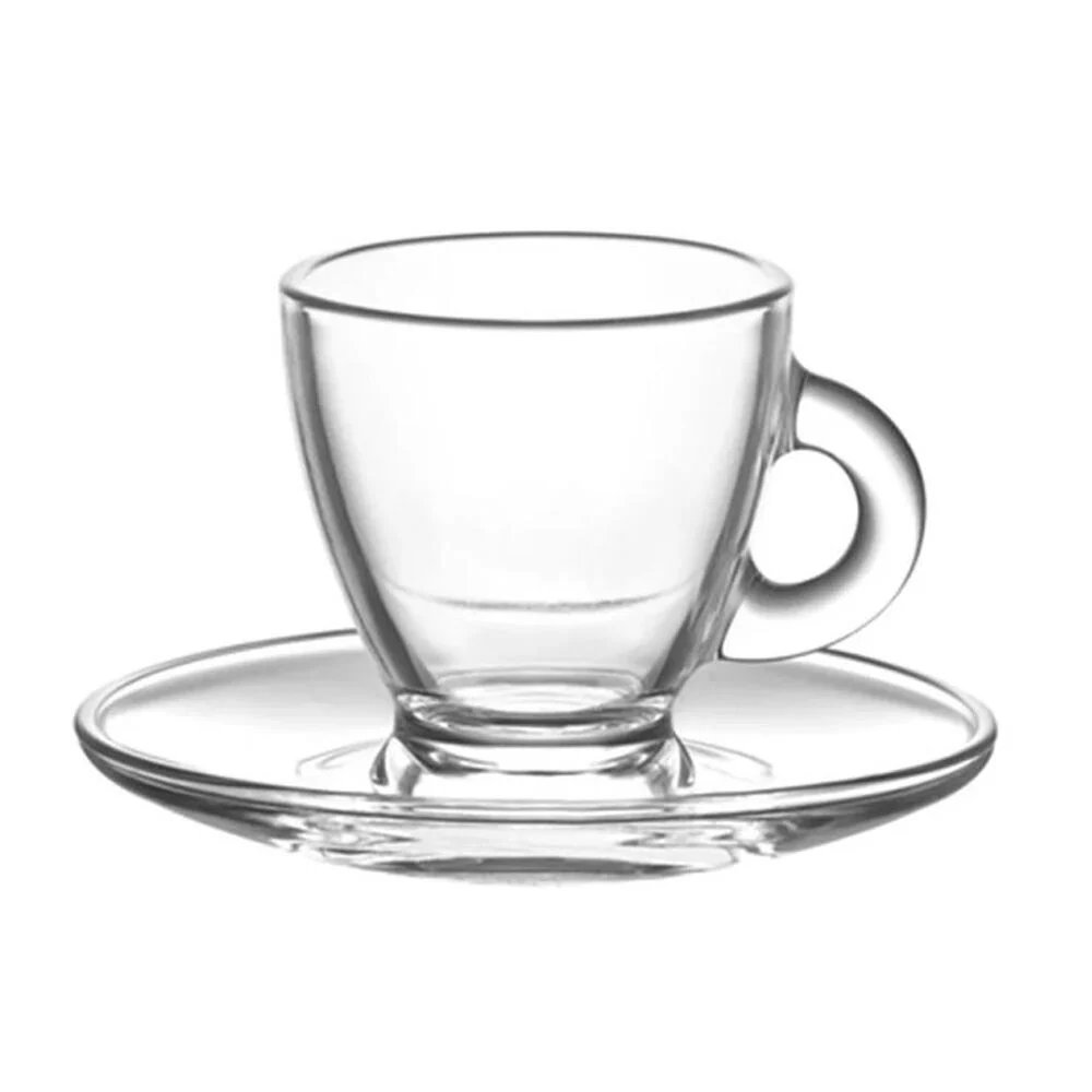 Classica 6pc Aurora Clear Glass Espresso Cup & Saucer Set Dishwasher Safe - Image 2