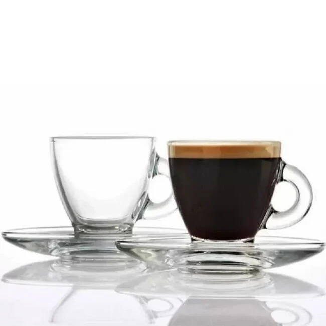 Classica 6pc Aurora Clear Glass Espresso Cup & Saucer Set Dishwasher Safe - Image 3