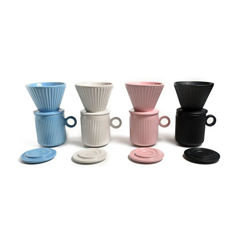 Coffee Culture 320ml Ceramic Coffee Pour Over Mug/Dripper with Filter Set (Black) - Image 2