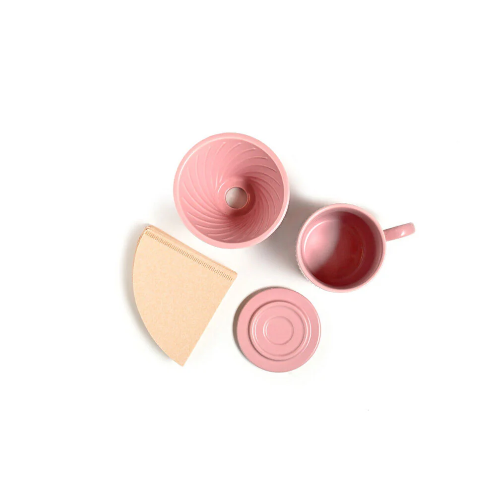 Coffee Culture 320ml Ceramic Coffee Pour Over Mug/Dripper with Filter Set (Pink) - Image 3
