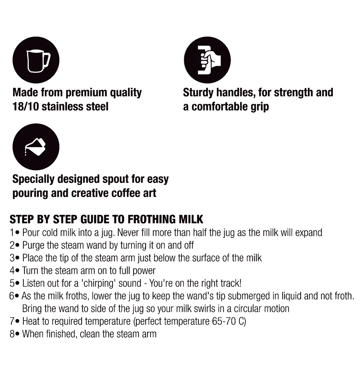 Coffee Culture Stainless Steel 1L Milk Frothing Jug Container with Handle (Silver) - Image 5