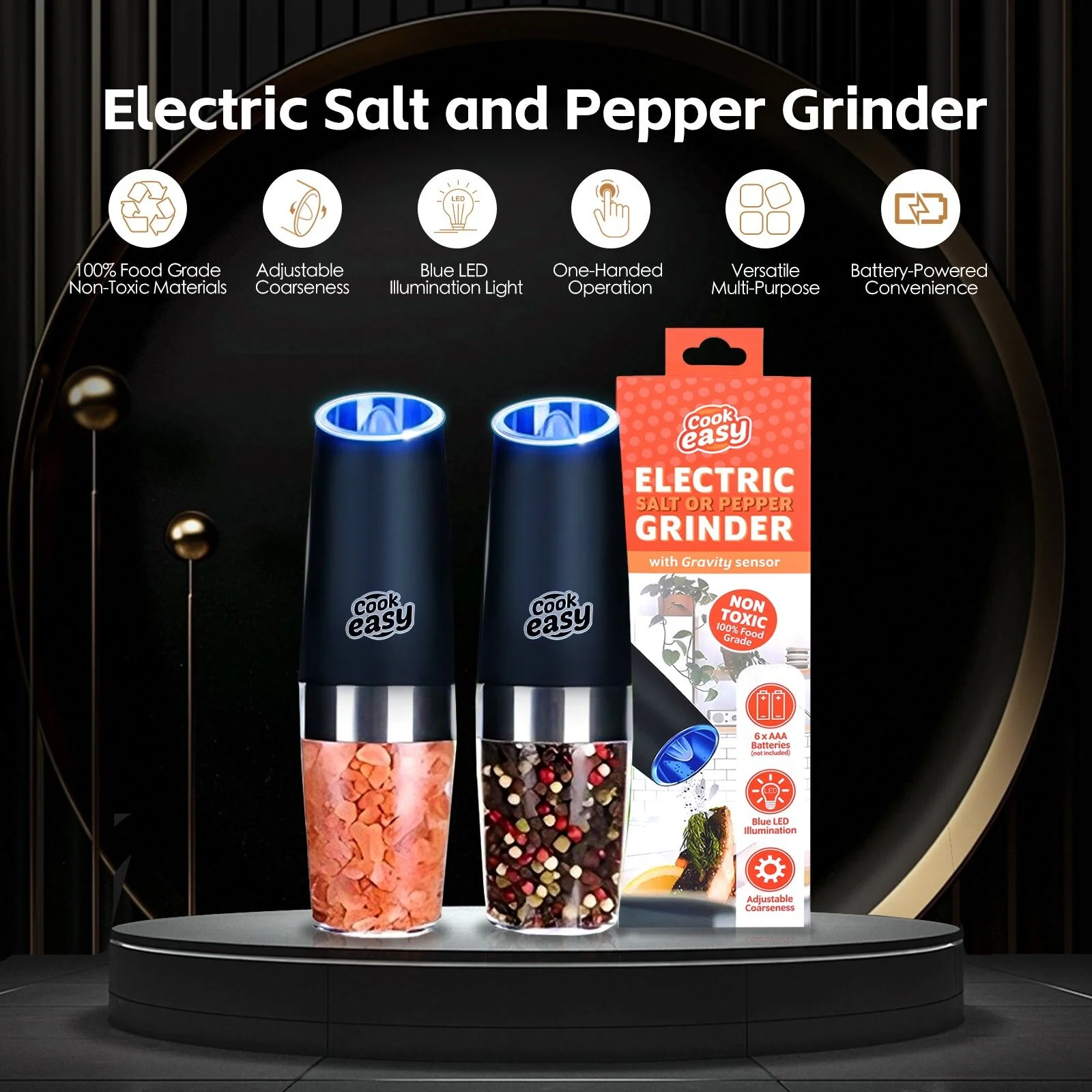Cook Easy 2 pack Electric Salt and Pepper Spice Grinder - Image 2