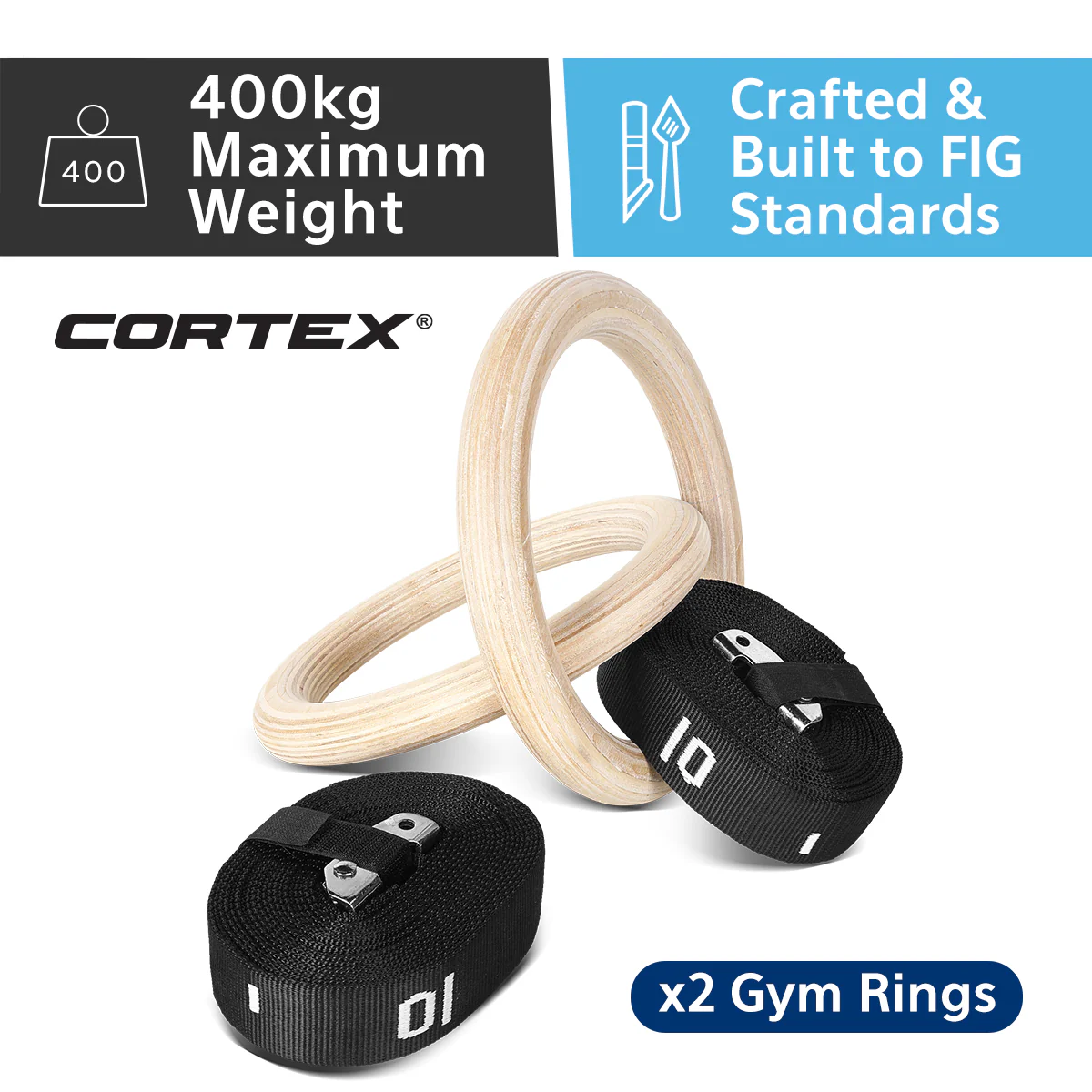 CORTEX Gym Ring Pair FIG Spec with Markings 28mm - Image 2
