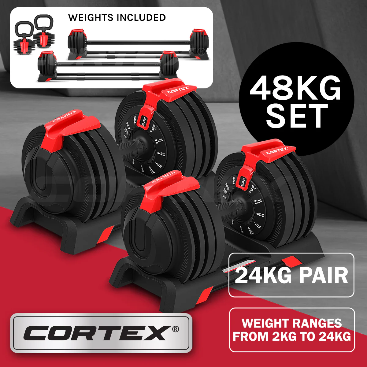 CORTEX Revolock V2 Adjustable Dumbbell Set 48kg - Image 2