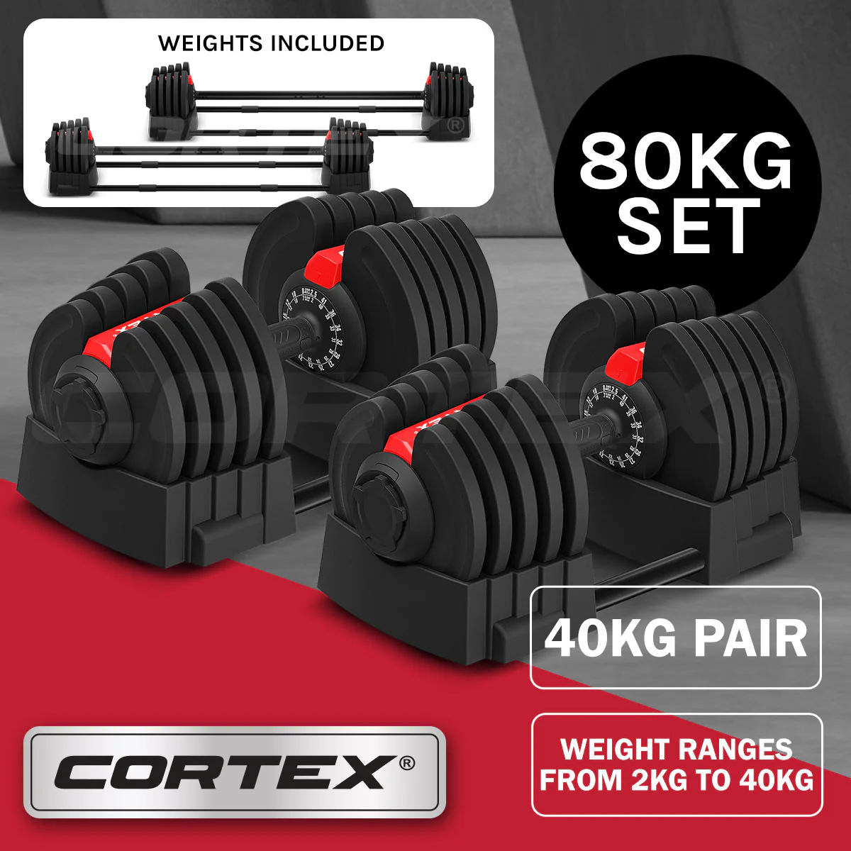 CORTEX Revolock V2 Adjustable Dumbbell Set 80kg - Image 2