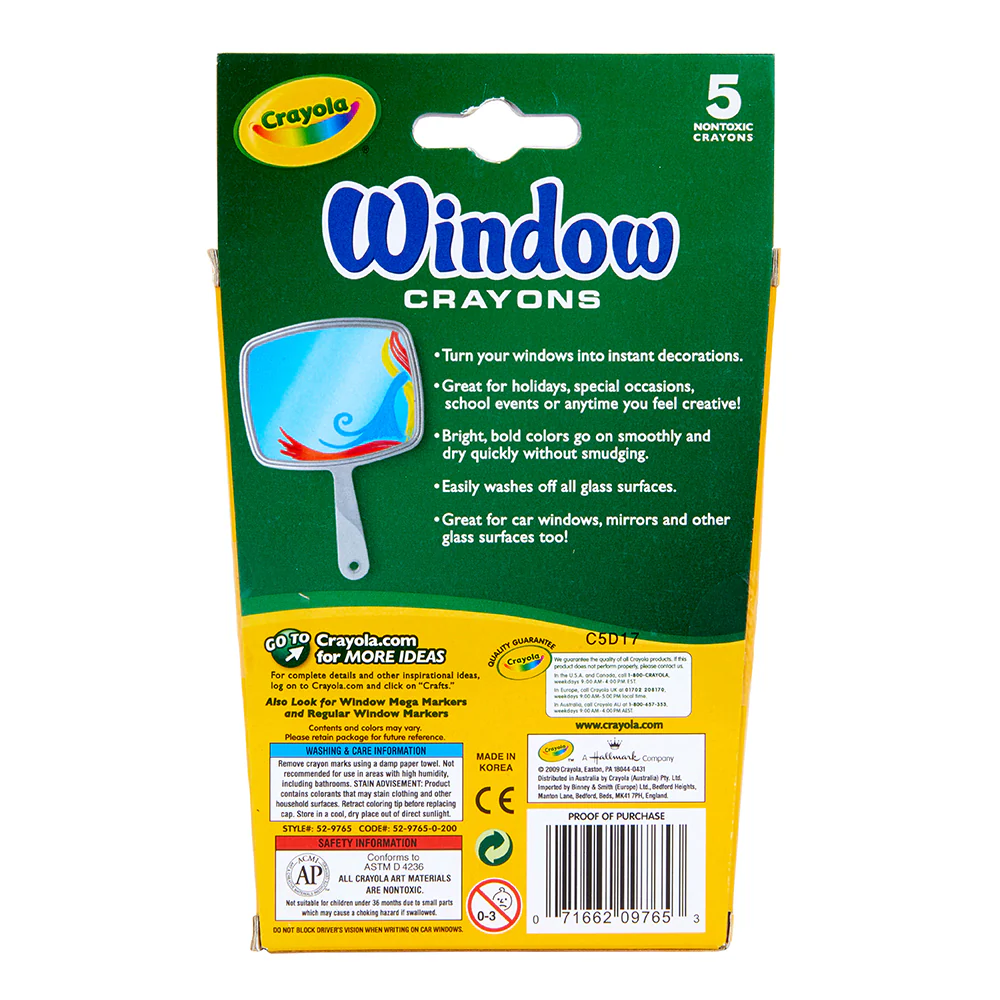 Crayola Kids Creative Washable Window Crayons (5-Piece) - Image 4
