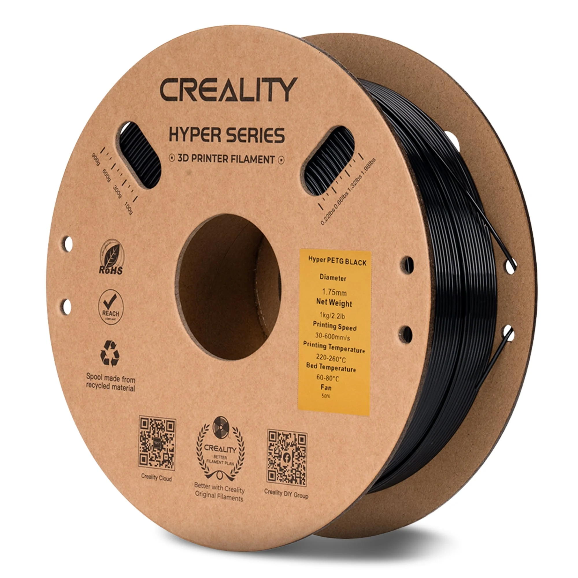 Creality Hyper PETG 3D Printer Filament Waterproof Quick Printing (Black) - Image 2