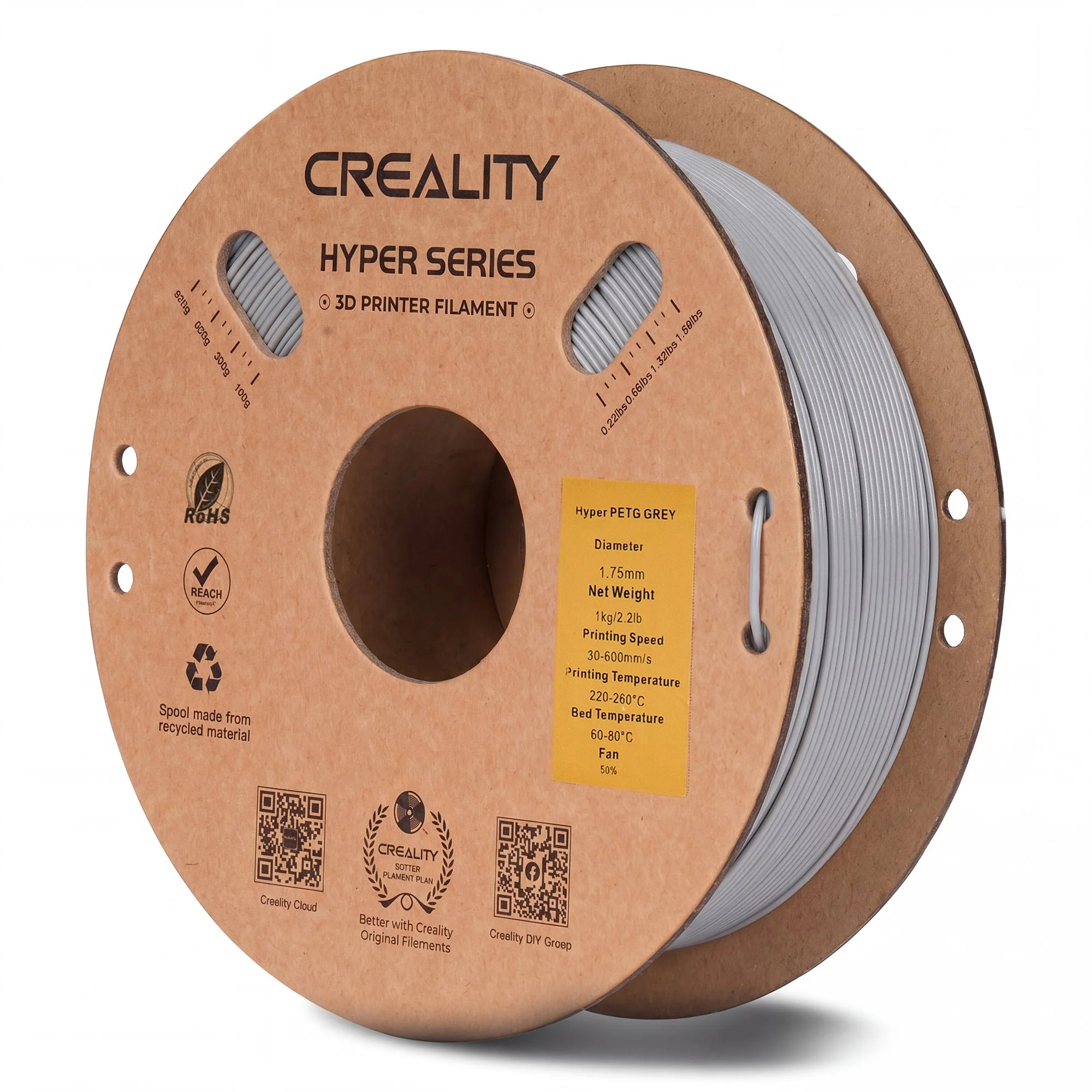 Creality Hyper PETG 3D Printer Filament Waterproof Quick Printing (Gray) - Image 2