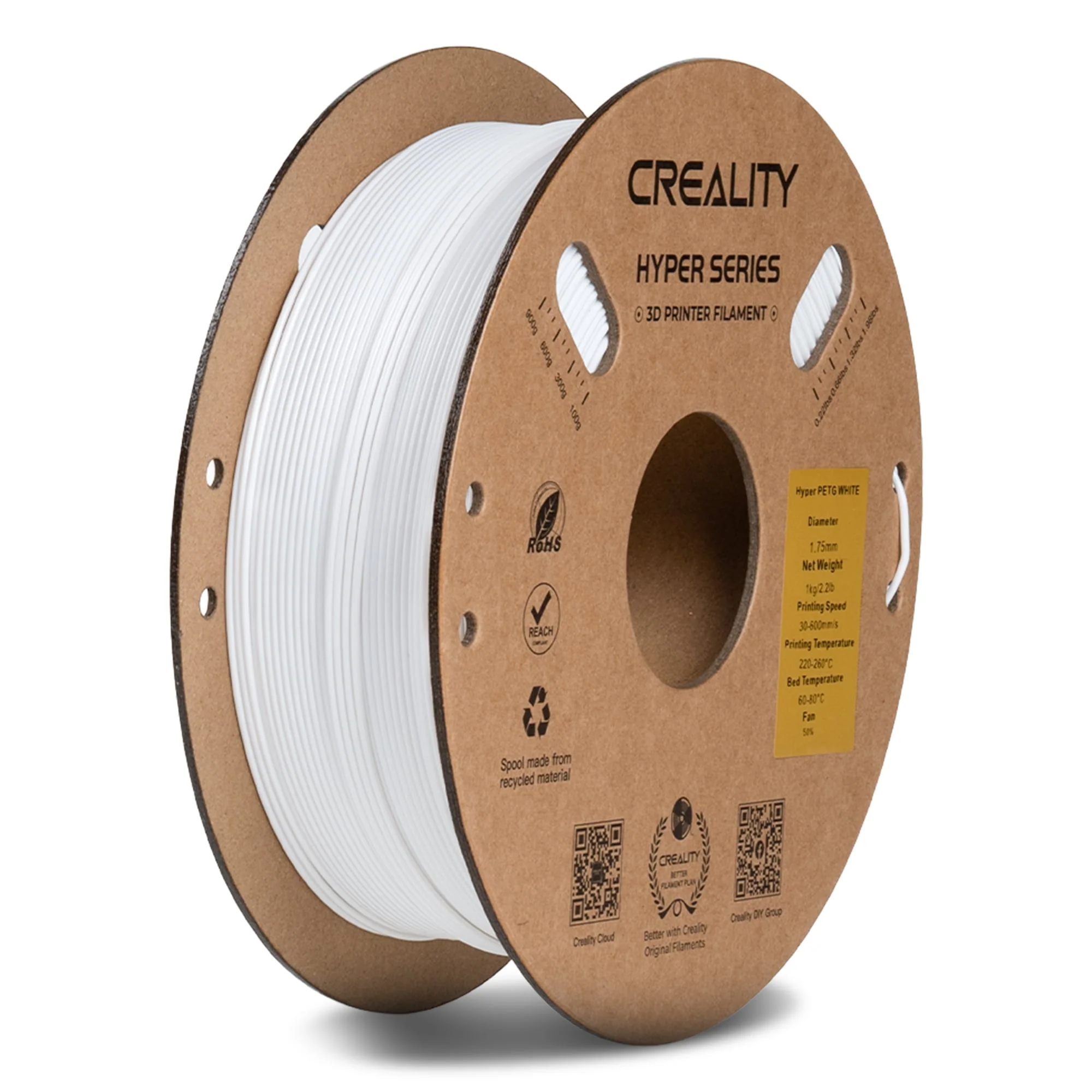 Creality Hyper PETG 3D Printer Filament Waterproof Quick Printing (White)