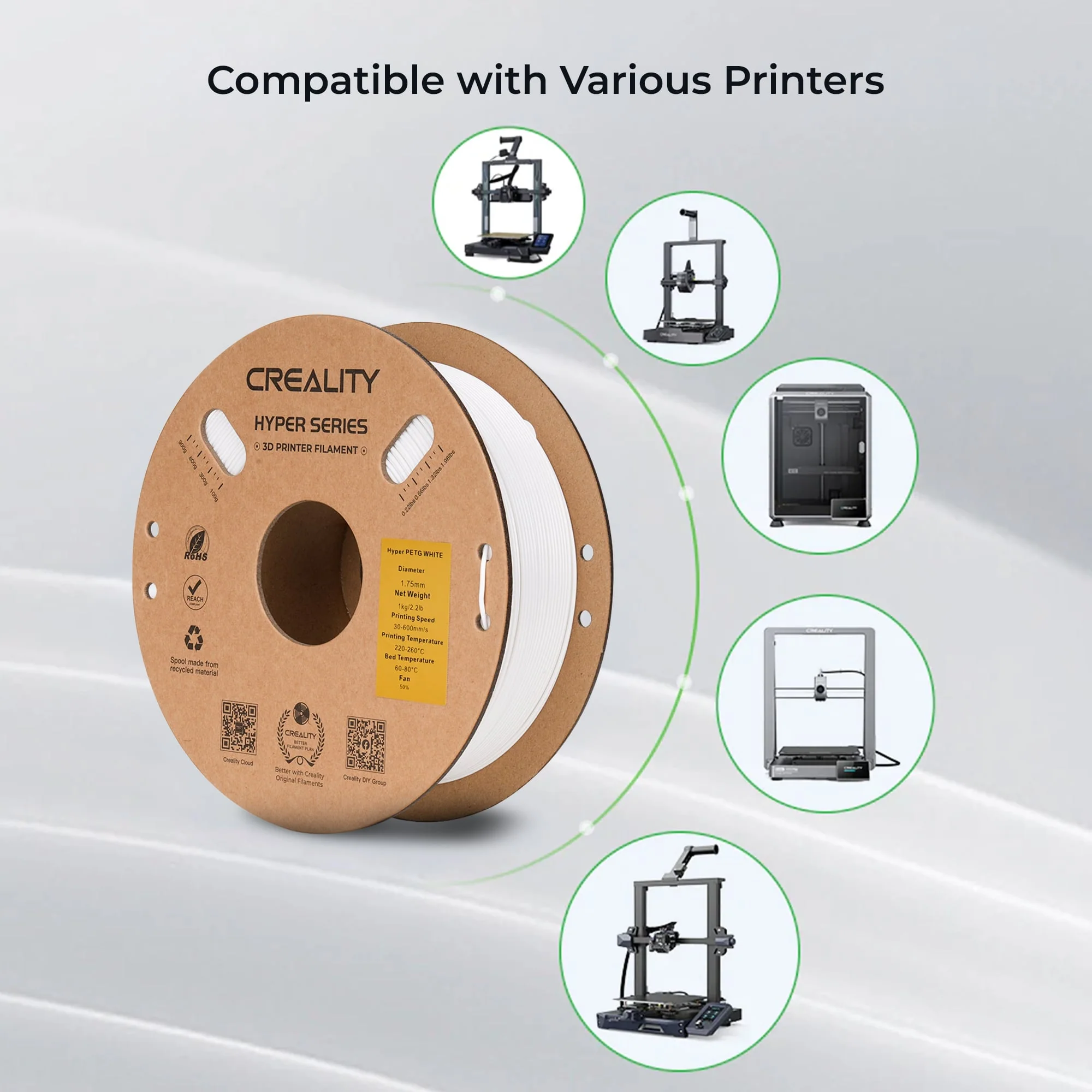 Creality Hyper PETG 3D Printer Filament Waterproof Quick Printing (White) - Image 10