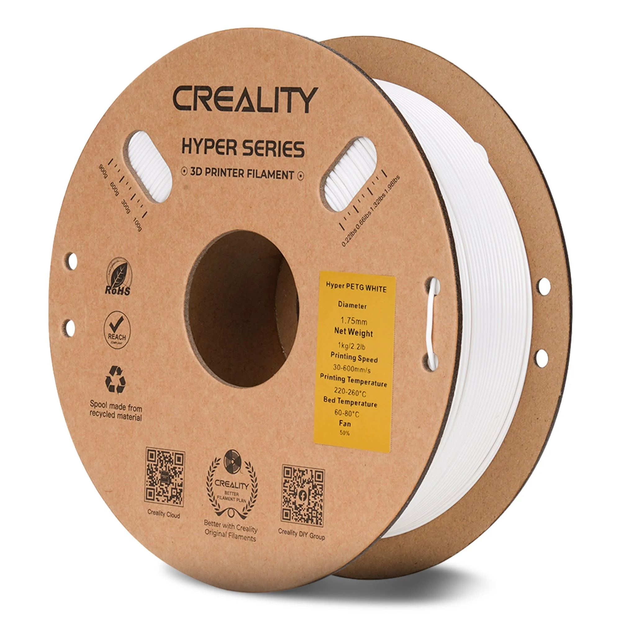Creality Hyper PETG 3D Printer Filament Waterproof Quick Printing (White) - Image 2