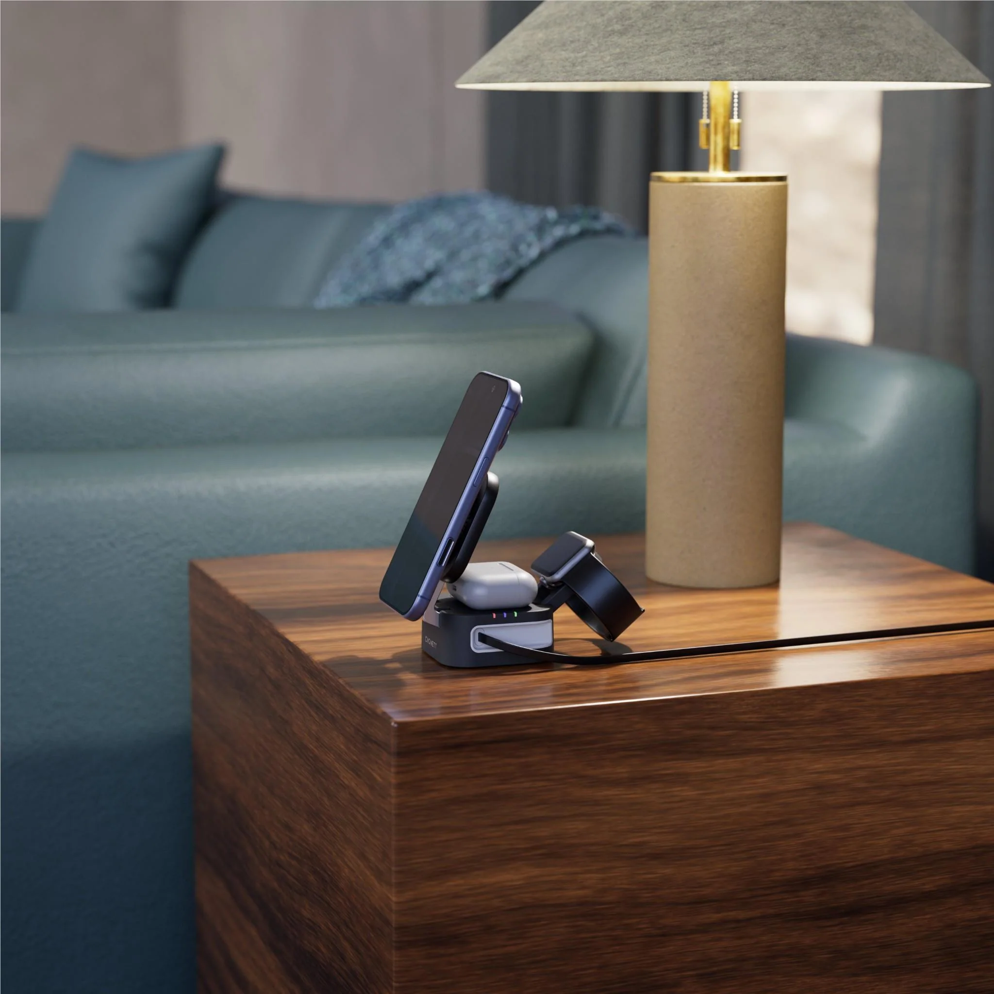 Cygnett ChargeBase Wireless 3-in-1 Charger with Retractable USB-C Cable (Black) - Image 7