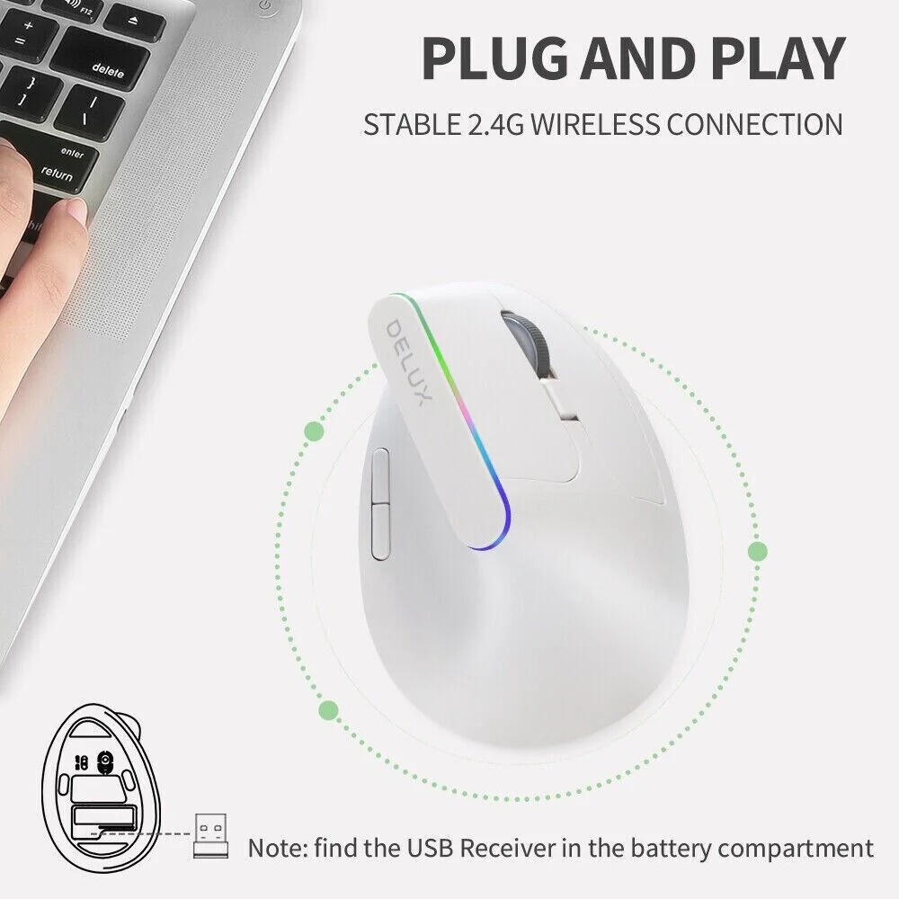 Delux M618C 2.4GHz Wireless Optical Ergonomic Mouse (White) - Image 2