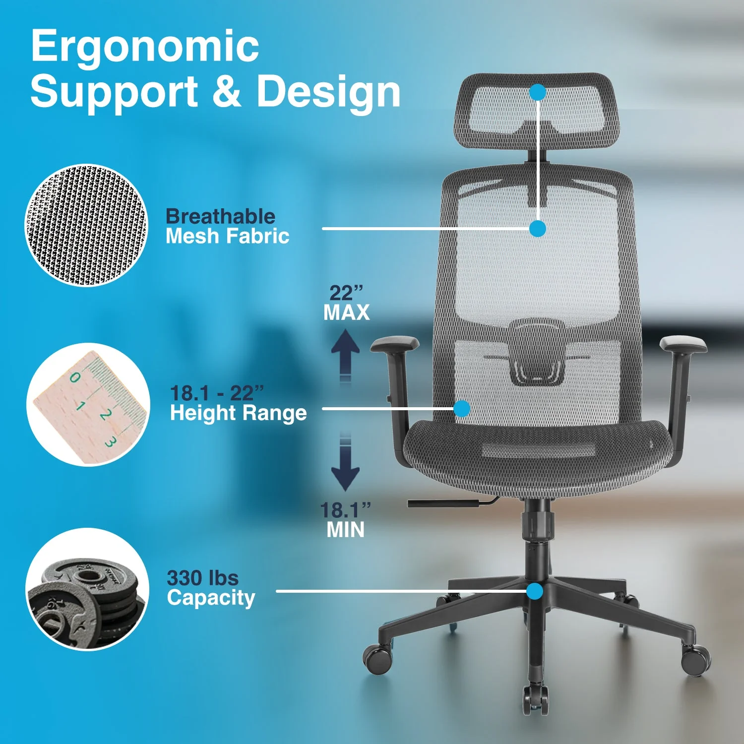 Desky Adjustable High Back Mesh Chair (Black) - Image 2