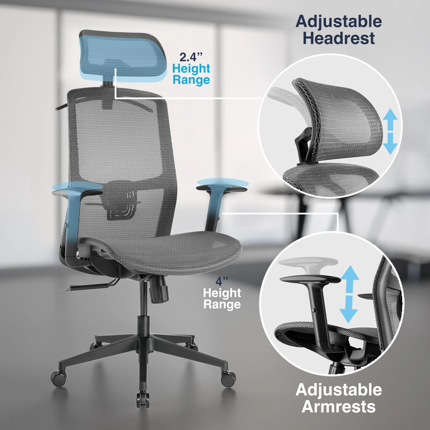 Desky Adjustable High Back Mesh Chair (Black) - Image 3