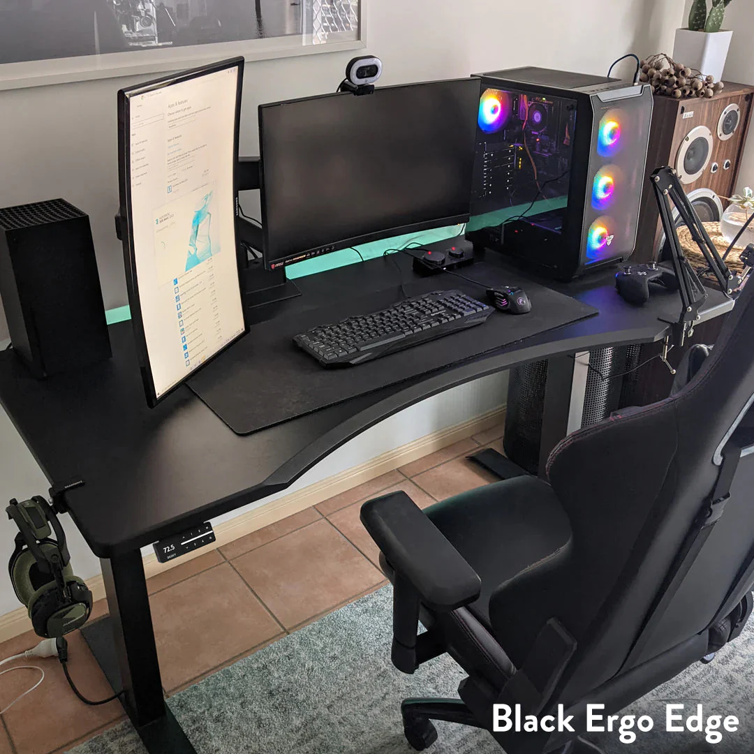 Desky Dual Ergo Edge Sit Stand Desk 120cm Black Desktop and Space Grey Frame - Image 5
